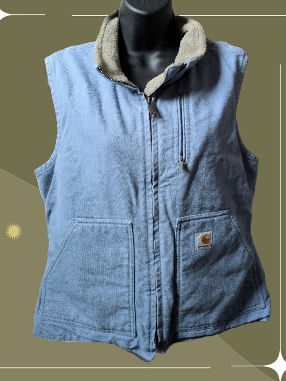 ✨ Light blue vintage Carhartt women's sandstone/duck canvas sherpa-lined Vest S